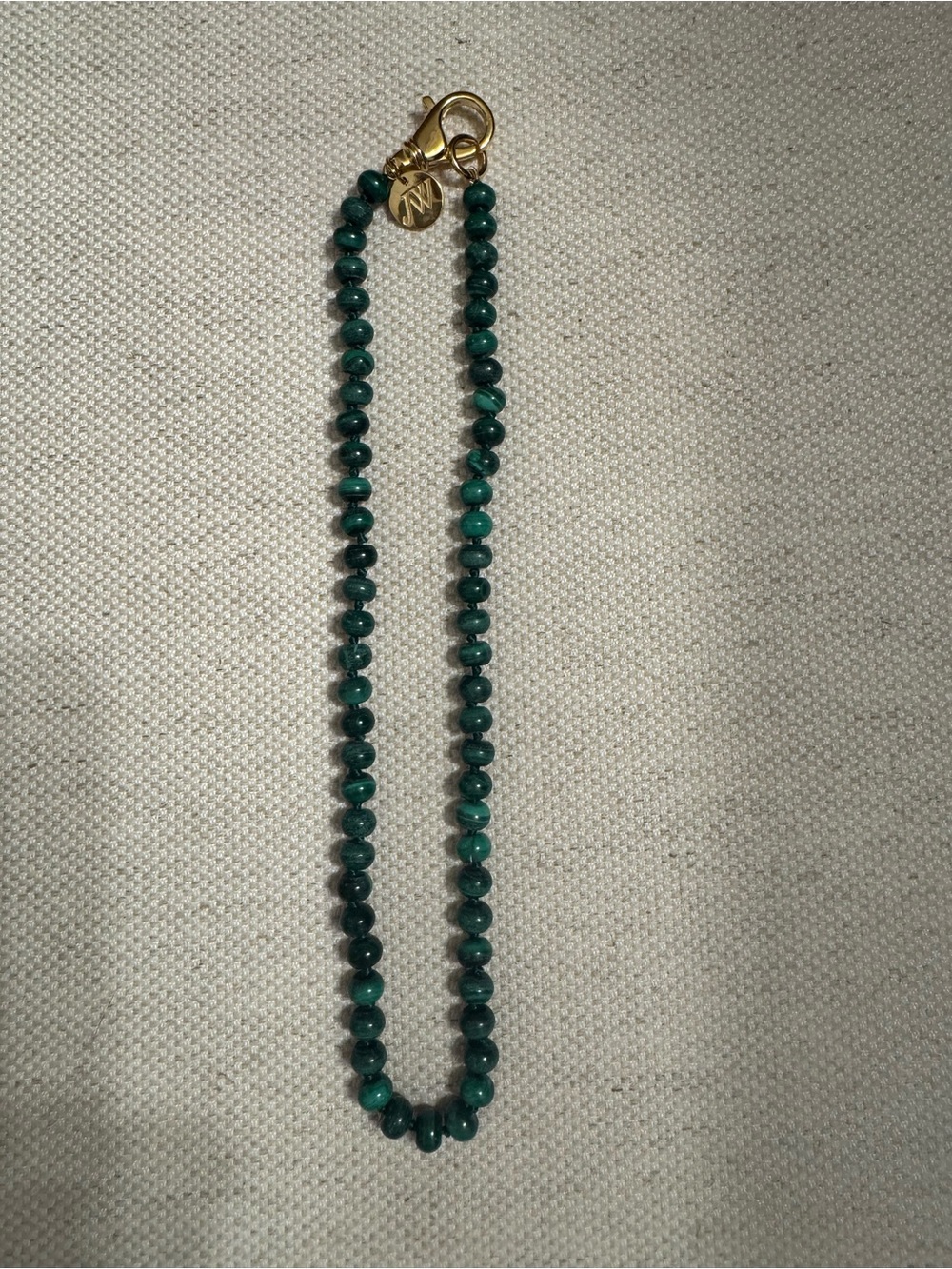 Jane Win 16” Malachite Bead Necklace with 14k Gold Plating Clasp